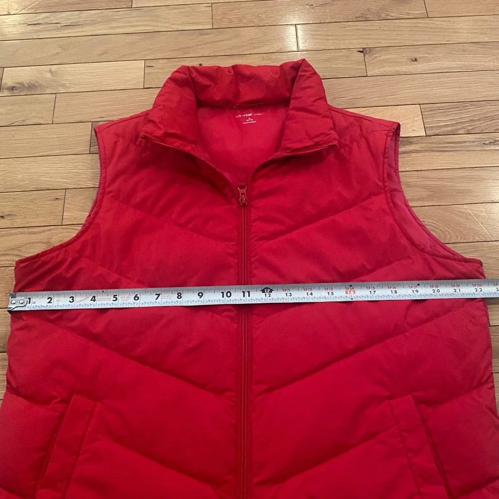 Lands End Red Puffer Vest Womens Large 14-16 Chevron Quilted Full Zip Sleeveless